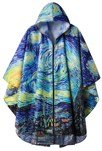 SaphiRose Adults Rain Poncho Waterproof Raincoat Hood with Pocket (The Starry Night)