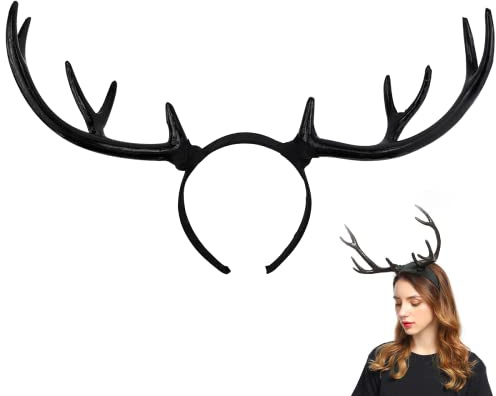 FERCAISH Serre-tête en bois de cerf noir pour fête de Noël, grandes oreilles de bois de cerf