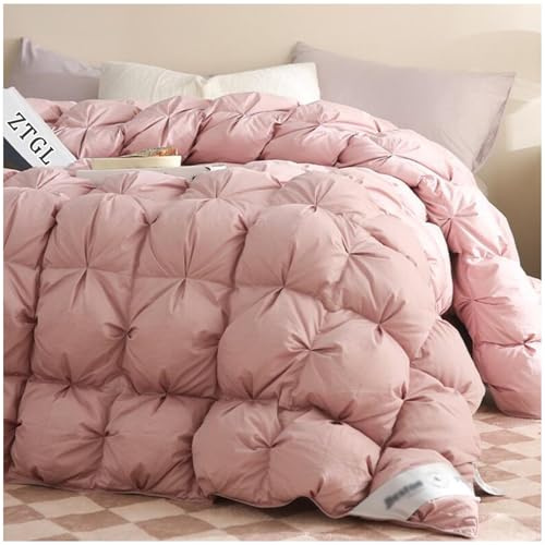 ZTGL Duntäcke med gåsfjäder, full/king size, vintervarmt täcke, 95 % vitt gåsdun, bomullstyg med hög densitet – vacker nypveckad design – baffelboxkonstruktion, rosa, 220 × 240 cm/4,1 kg