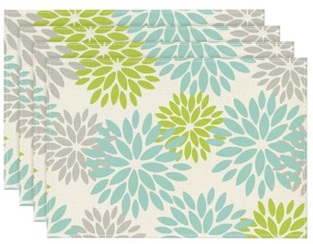 Artoid Mode Blumen Grün Dahlien Sommer Platzsets 4er Set, 30x45cm Urlaub Tischsets Waschbar Platzdeckchen Küche Party Deko