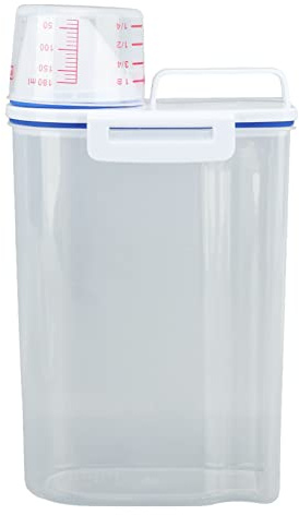Contenedor Hermético de Almacenamiento de Arroz, Contenedor de Harina de Alimentos Secos de Cereales de 3 a 5 Libras, Dispensador de Comida para Perros y Gatos con Taza Medidora (2kg Blanco)