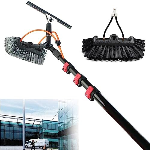 RayGenius 5-12m Fensterputzstange, TeleskopbüRste 36ft/10.8m, Mit Wasserdruck Einziehbare BüRste, Reinigung Von Photovoltaik- Und Solarpanel-Fenstern,9M/30FT