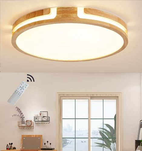 GHiycotdl Deckenleuchte - Runde Deckenlampe, 40cm Ø, 24W Dimmbar, 3000K-6000K, Modernes Holz Design für Schlafzimmer, Wohnzimmer, Kinderzimmer & Büro