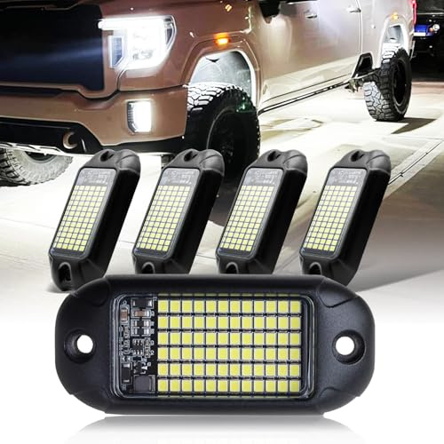 Nicoko 4Pods Pure White 72 LEDs SMD Chips 72w High Power Rock Lights Super Bright White Offroad Car Boat Underglow Lights IP68 Waterproof for Truck SUV UTV ATV RZR