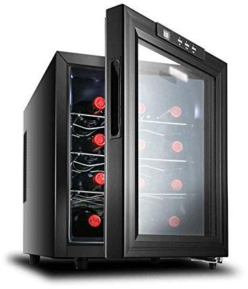 Suuim Enfriador termoeléctrico de Vino Tinto y Blanco de 12 Botellas, Mini refrigerador termoeléctrico para Bodega, 10-18 ° C/Puerta de Vidrio Doble/Temperatura Constante/con