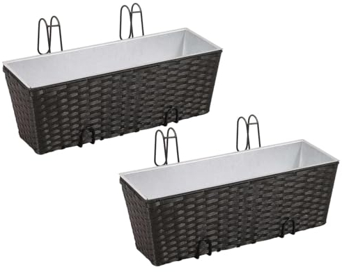 Balkon Trapez Rattan Pflanzkübel Set 50 cm 2tlg. Schwarz, Garten Pflanzkübel, Outdoor Pflanzkübel Blumenkasten for Patio, Hinterhof, Terrasse Und Rasen Gartendeko Gemüse Kräuterbeet Hochbeet(Black)