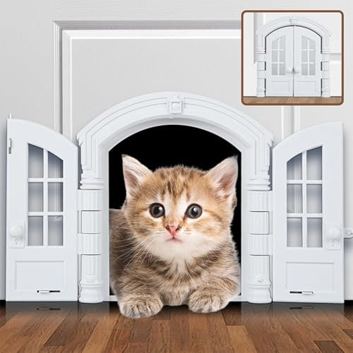 Hapihom Interior Cat Door With Locking Function No Flap Castle Design for Pets - Easy DIY Installation White 9.4x10.8 in