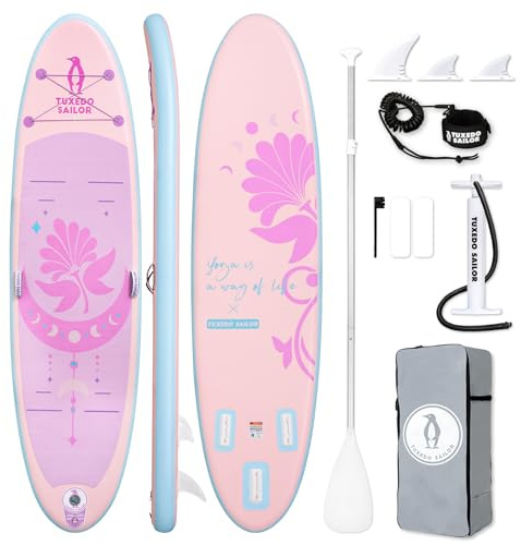 Tuxedo Sailor Stand Up Paddling Board 320 cm Aufblasbares Stand-Up Paddle Board für Adults mit SUP Zubehör, Stand Up Paddelbrett für Alle Könnensstufen (Pinkish Purple Yoga)