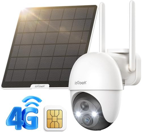 ieGeek 4G LTE Überwachungskamera Aussen Solar mit SIM Karte,Überwachungskamera ohne WLAN, Kamera Überwachung Aussen Akku,Outdoor Kamera,355°/120° Schwenkbar,Farb-Nachtsicht, PIR Erkennung,IP66