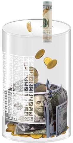 Clear Piggy Bank, Acrylic Unopenable Money Box Must Broken to Open Challenge Bank for Girls and Boys Money Box with Counter (5,000 Dollars, Medium)