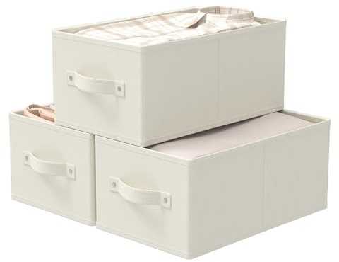 GUOHNHE Förvaringslådor, Set om 3 Skåpskorgar, Förvaringskuber med 2 handtag, Garderob Non-woven Organizer, 47 x 28 x 20 cm, Beige, XSNY11BEL-3