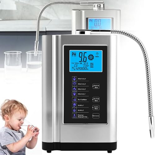 YANDDEA Ionizador de Agua alcalina,Máquina de Agua alcalina AG7.0, Produce Agua alcalina PH 3.5-10.5, purificador de máquina generadora de hidrógeno 3.8in LCD Home,Silver