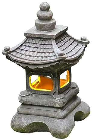ESiiFuu Japanese Stone Lantern Garden Lamp Solar Power Pagoda Lantern Tower Decorative Ornaments Garden Courtyard Resin Artifact Solar Lamp