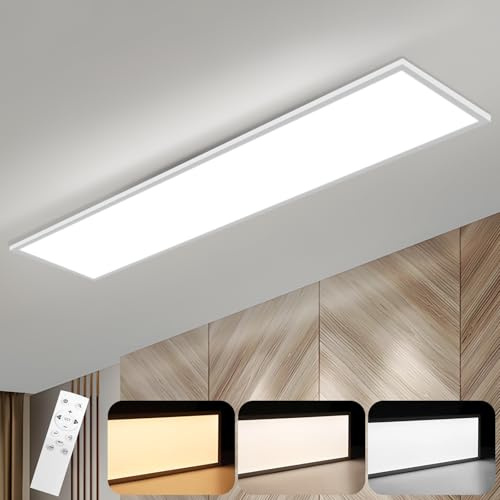 ZMH LED Panel Deckenleuchte 120x30cm -Flach Deckenlampe Lang Rechteckig Deckenpanel Dimmbar Weiße 40W Tageslichtlampe mit Fernbedienung für Büro Küche Flur Wohnzimmer Schlafzimmer