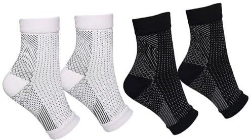 Ankle Compression Socks for Plantar Fasciitis,2 Pairs Neuropathy Breathable Anti-Slip Support Socks for Pain Relief Sports Arthritis Medical Grade Bamboo Sock for Men Women - S/M
