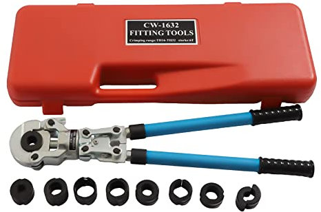 Qussse Pince à sertir professionnelle PEX - Pince à sertir manuelle avec 9 formes - Profil TH 16-32 mm - Profil V 12-28 mm - Pour tuyaux en cuivre