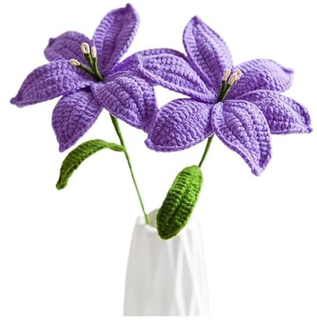cocoontail Mazzi di gigli all'uncinetto a mano, 2 pezzi di fiori in tessuto per composizione di vaso, decorazione da tavolo per casa e ufficio (viola)