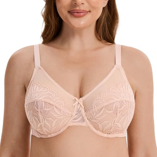 MELENECA Minimizer BH för stora bröst med bygel, stora storlekar, full täckning och spets, Beige, 85H