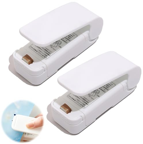 TNSLAND 2 pcs sigillatrice per sacchetti, sigillatore per sacchetti, mini sigillatrice di film, macchina sigillatrice, mini sigillatore termico per sacchetti di plastica snack confezionati (bianco)