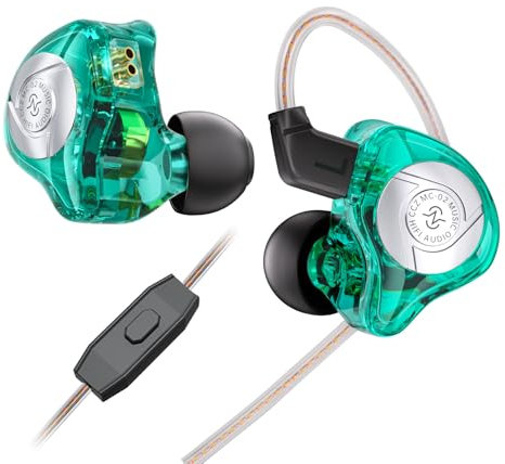 CCZ MC02 - Auricolari da gioco, con monitor in-ear con cancellazione del rumore, auricolari cablati con jack da 3,5 mm, bassi profondi IEM da gioco con microfono, cuffie DJ da 10 mm, doppio DD