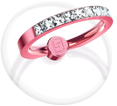 Jsoerpay Transparent Phone Ring Holder 2 Pcs, Clear Cell Phone Ring Holder with Diamond, Finger Grip 360°Rotation Compatible with Most of The Phones, Tablet and Case (Pink)