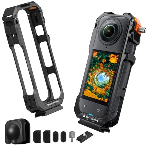 K&F Concept Cage en Aluminium et Bouchon d'objectif Doigts Pliants Mousse Anti-Vent Compatible avec Insta360 X5