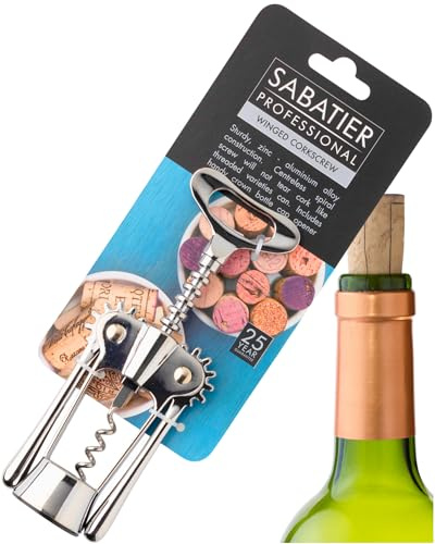 Sabatier Spiral Corkscrew Wine Bottle Opener - Easy to Use, Guaranteed to Cleanly Remove Cork Without Tearing, Dishwasher Safe, Essential Kitchen Gadget for Wine Lovers, Chrome