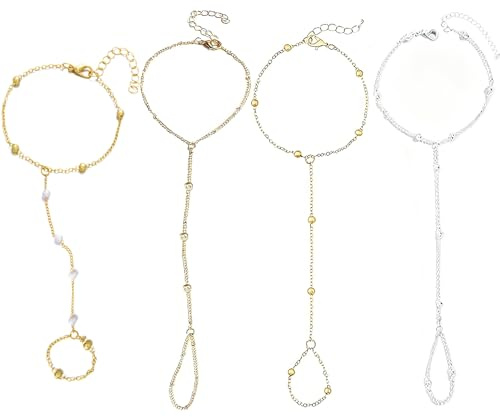 louuuou 4 PCS Hand Chain Bracelet with Ring, Aesthetically Pleasing Hand Jewellery for Women, Beautiful Finger Bracelet, Suitable for Give Gifts Commemorative Gifts and Wear at Gatherings