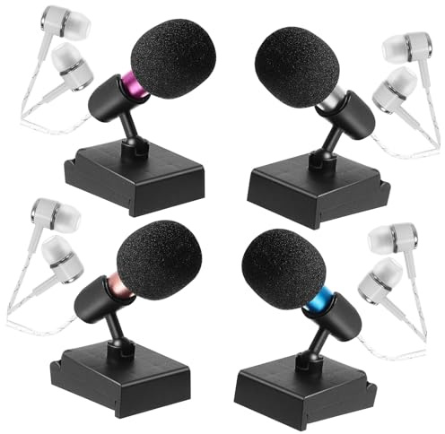 WESIEVYA 4sets Mini Microphone for Singing Kit Black Base Stands and Black Sponge Wind Shields Compatible Phones and Laptops
