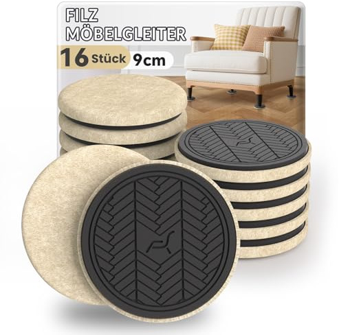 PISAO Möbelglidare Möbeltassar Beige 16 pack – 9 cm Extra tjocka filtglidare