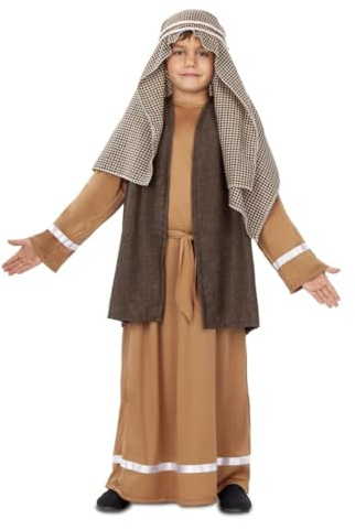 My Other Me - Costume da San Giuseppe per bambino con foulard, cordino, tunica, cappotto e cintura in marrone taglia 7-9 anni. Perfetto per una rappresentazione natalizia indimenticabile