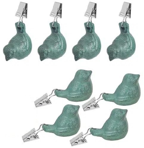 AHANDMAKER 8 pesi per tovaglia a forma di uccello, vintage, resistenti, in ferro, per picnic, giardino, feste, Natale, eventi all'aperto, decorazioni da 7 cm