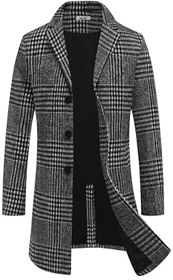 COOFANDY Mens Wool Blend Coat Winter Trench Coats Notched Lapel Collar Single Breasted Overcoat Classic Peacoat With Pockets, 1black Plaid, L