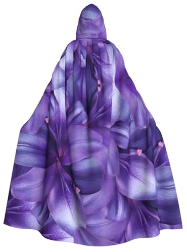 YQxwJL Cape longue à capuche avec imprimé fleurs de lys violettes pour cosplay, Noël, carnaval, fête costumée