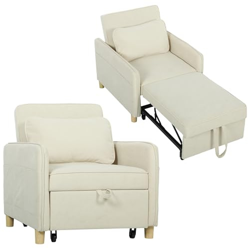 HOMCOM Schlafsessel 180x60cm 3 in 1 mit Bettfunktion Schlafsofa Beige