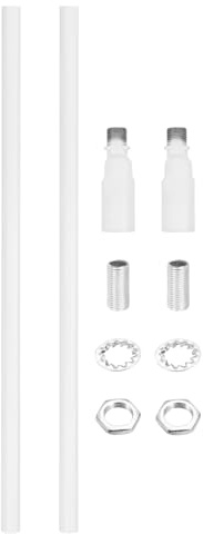 VIAPUICE Ceiling Lamp Extension Rod M10x300mm - 2 Pcs Straight Pipe Lamp Stems Rod with Sloped Ceiling Adapter Kits, for Chandeliers Pendant Light Fixture Downrods Island Lighting, White