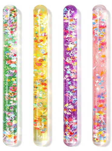Yooyan 4 stycken trollstavar spiral glitter, 15,5 cm fidget timer | ABS-plast, oljegelfyllning med glitter, perfekt som kontorstimer, festdekoration eller stressreducerande gåva