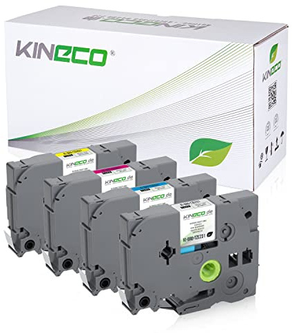 Kineco 4 Schriftbänder kompatibel für Brother TZE-231 12mm/8m - Schwarz auf Weiß P-Touch 1000 1010 1080 1090 1200 1200P 1230PC 1250 1280 1290 1750 1800 1850 200 220 2400 2450 2460 2470 2480 300 310