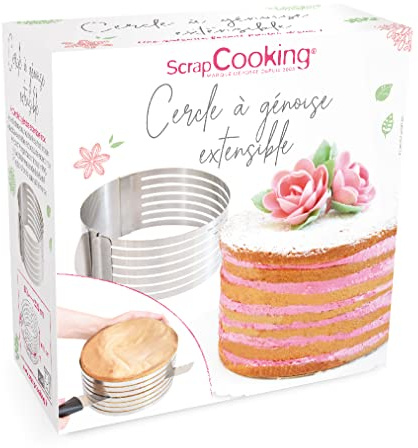 SCRAPCOOKING 1913 Cercle à Génoise Extensible, Acier Inoxydable, Inox, 16cm x 20cm x 8.5cm