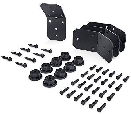 OZCO Ironwood 4 Flush Inside 45 Degree Angle Bracket, Black Powder-Coated Pre-Galvanized Steel, Decorative Wood Tie Hardware with Matching Timber Screws, 4-Pack, 51768