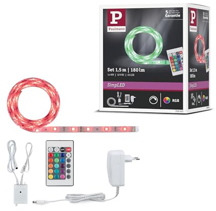 Paulmann 70960 LED Stripe SimpLED 1,5m RGB 230/12V DC incl. 1x8 Watt dimmbar Strip Weiß Lichtband Metall, Kunststoff Lichtstreifen
