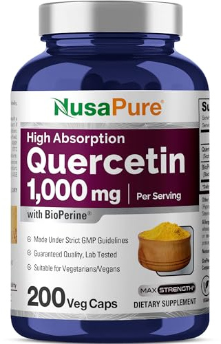 NusaPure Quercetin - Suitable for Vegetarian/Vegan, Non - GMO - 1000 mg - 200 Capsules