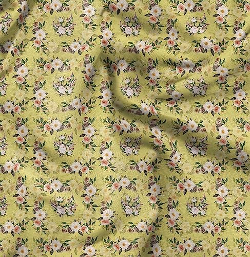 Soimoi Gelb Viskose Chiffon Stoff Begonie & Pfingstrose Blumen- Stoff drucken 1 Meter 42 Zoll breit