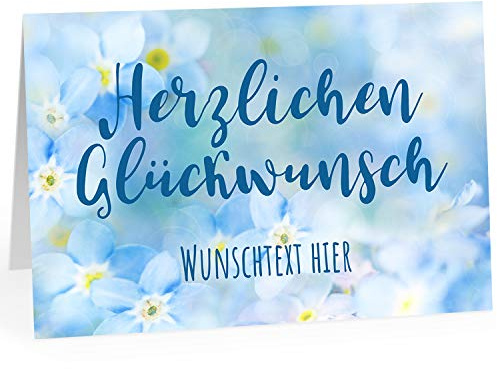 Große Glückwunsch-Karte XXL zum Aufklappen (DIN A4) PERSONALISIERT - Blumen Blau Herzlichen Glückwunsch - mit Umschlag/Edle Design Klappkarte/Geburtstag/Jubiläum/Hochzeit/Extra Groß