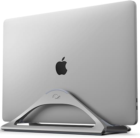 HumanCentric Vertical Laptop Stand for Desks in Space Grey, Upright Adjustable Holder to Dock Apple MacBook, MacBook Pro, and Other Laptops to Organize Work & Home Office, Automatic Grip