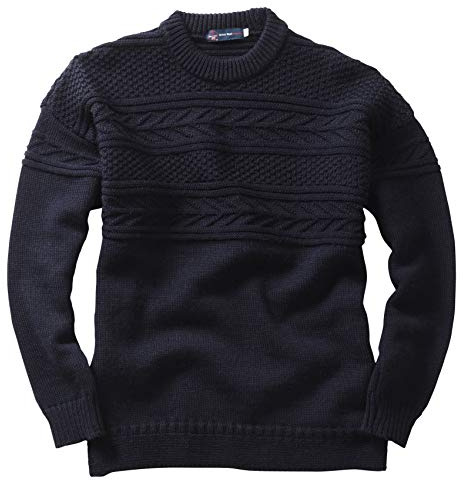 Crew Neck Guernsey Sweater, Navy, XL