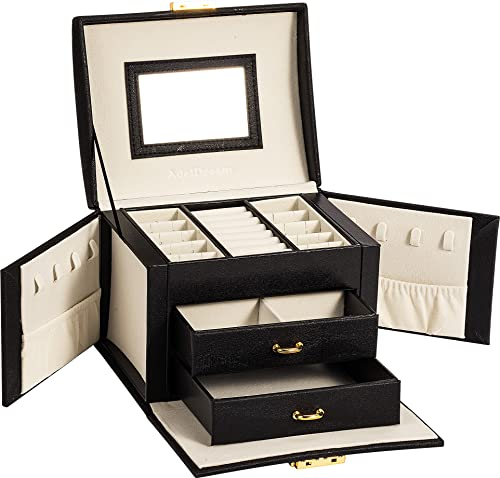 ADEL DREAM Schmuckkasten Schmuckkoffer Damen Mädchen abschließbar mit Spiegel viel Stauraum für zuhause und unterwegs