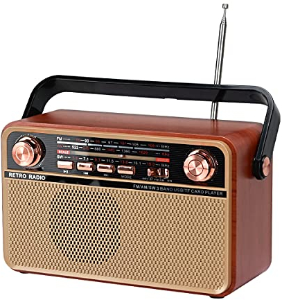 Am SW FM Radio Vintage Retro Portátil, Radio Bluetooth Portatil, USB Incorporado,TF/SD Kart, Entrada AUX, para la decoración del hogar, Regalo