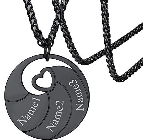 FaithHeart personalisierte BFF Namenskette Damen Herren Herz Halskette mit Geschenkebox Schwarz Partnerkette Freundschaftskette mit Wunschgravur für Geburtstag Weihnachten Valentinstag