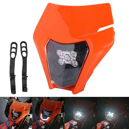 Motocross Scheinwerfer,Motorrad Lampenmaske Universal Scheinwerfer Verkleidung Licht Scheinwerfer für die meisten Motorräder Dirt Bike Motocross Enduro Supermoto Orange